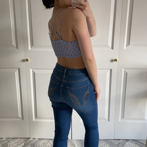 LACEY - Brunnera Purple Blue V Neck Criss Cross Back Lace Bralette - Picture 6 of 8